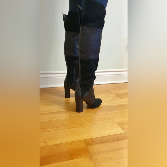 NEW BAR III OVER THE KNEE BLACK LEATHER AND SUEDE BOOTS- SIZE 7.5 M - Picture 5 of 9